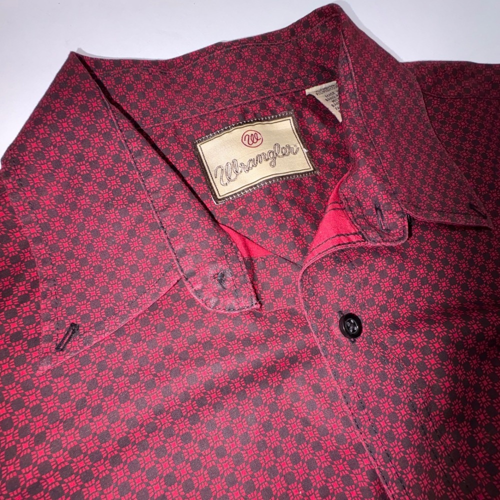 Wrangler Mens XL Burgundy Geometric Print Long Sleeve Button Down Shirt MG20189